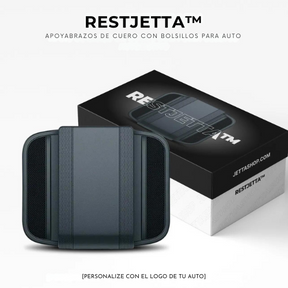 RestJetta™ - Apoyabrazos de Cuero con Bolsillos para Auto (PERSONALIZA CON EL LOGO DE TU AUTO)