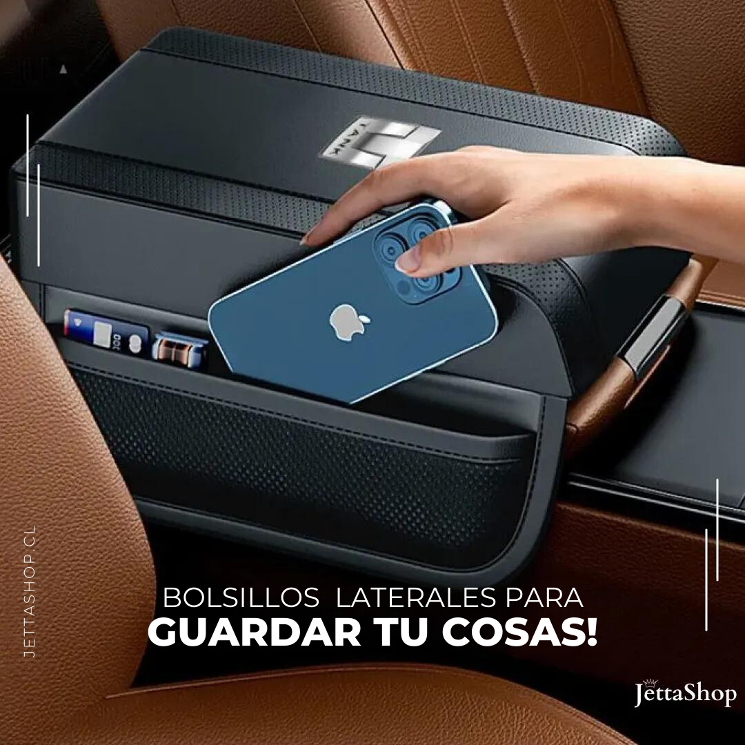 RestJetta™ - Apoyabrazos de Cuero con Bolsillos para Auto [PERSONALIZA CON EL LOGO DE TU AUTO]