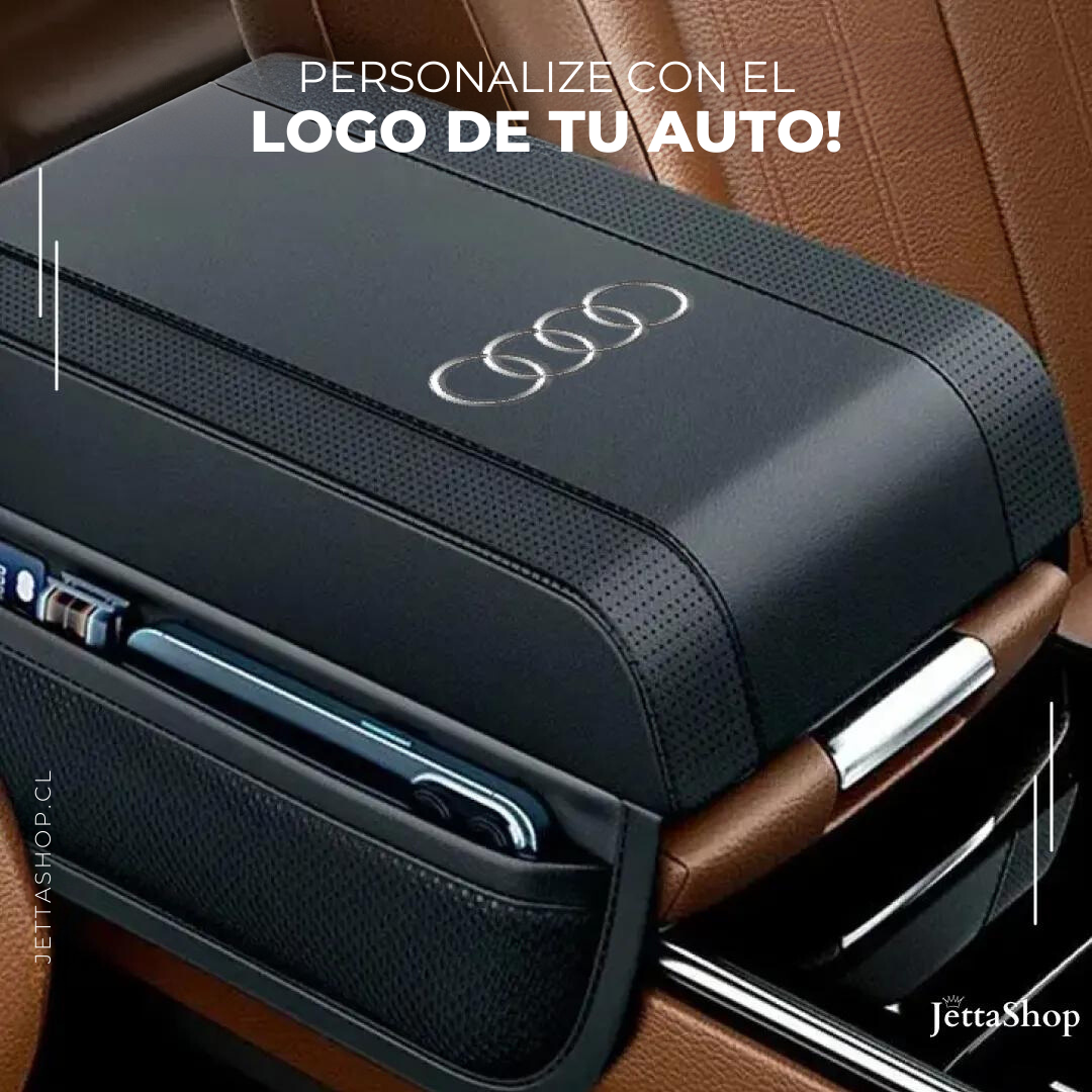 RestJetta™ - Apoyabrazos de Cuero con Bolsillos para Auto [PERSONALIZA CON EL LOGO DE TU AUTO]